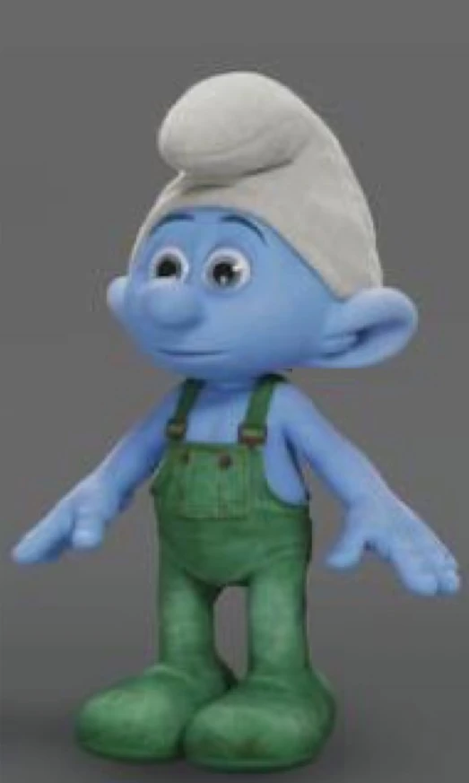 A smurf with a green dress.