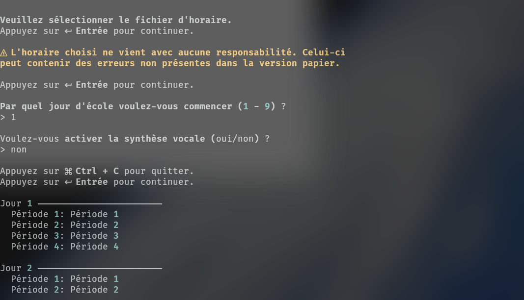 Capture d'écran du terminal